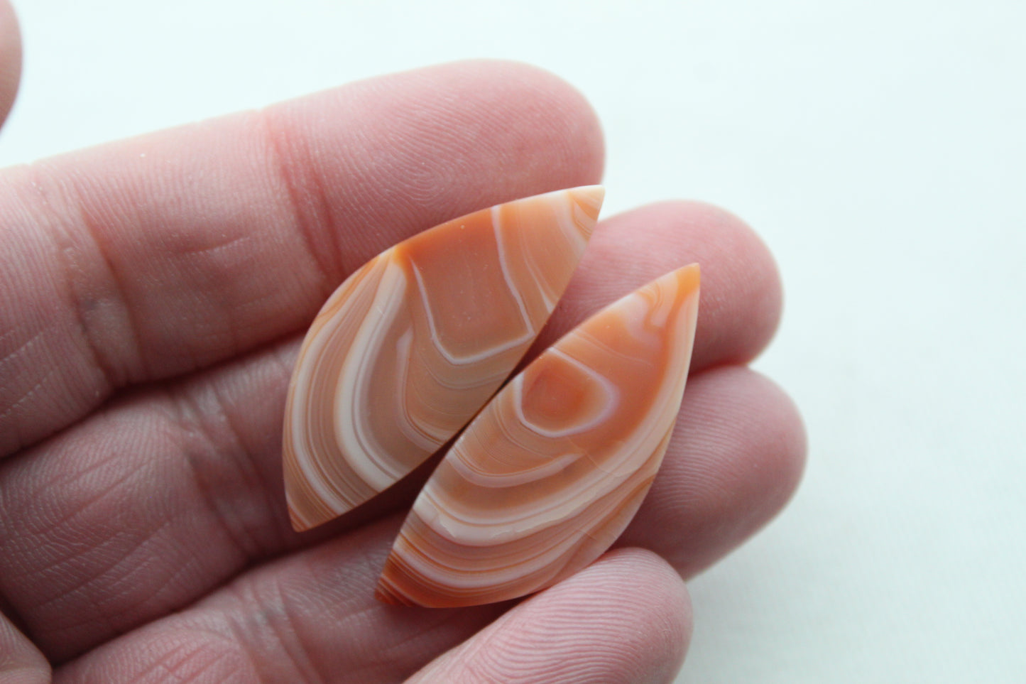 Banded Agates Cabochons Pair peach color
