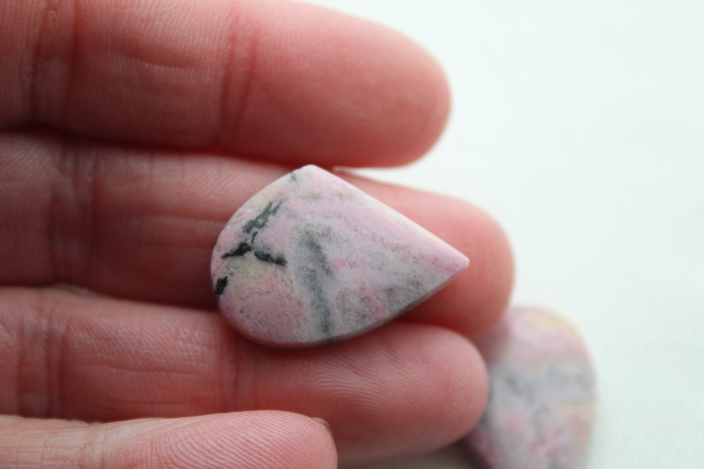 Pair of Freeform Rhodonite Cabochons Gemstone pink black