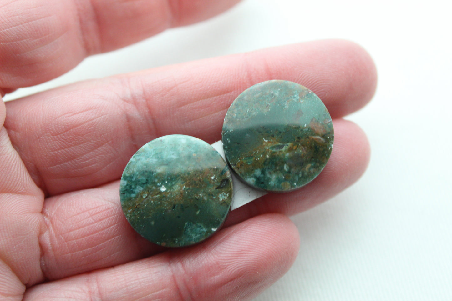Pair of Green Jasper Cabochons round 20MM