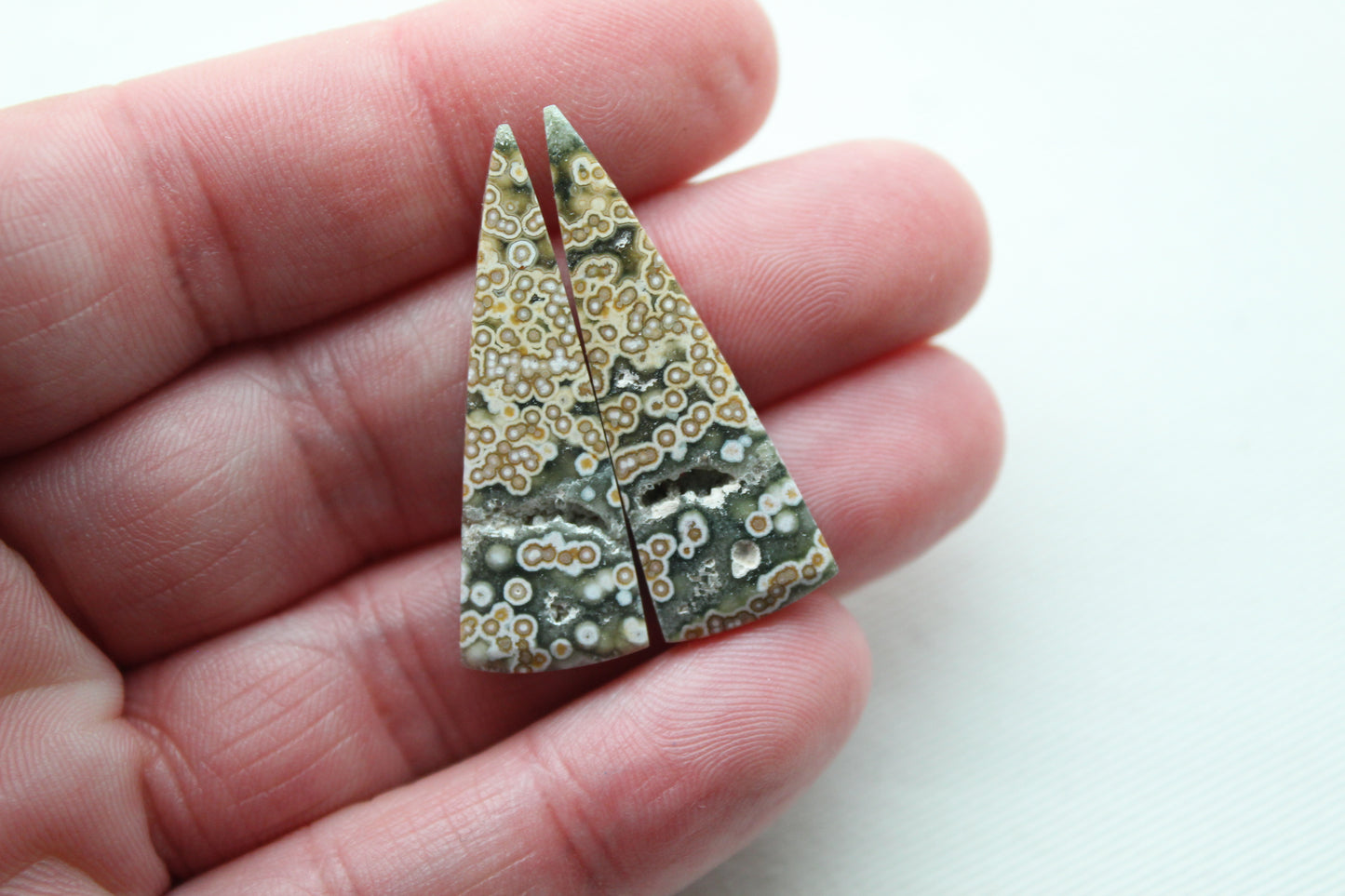 River Jasper Cabochon Pair Gemstone green with druzy