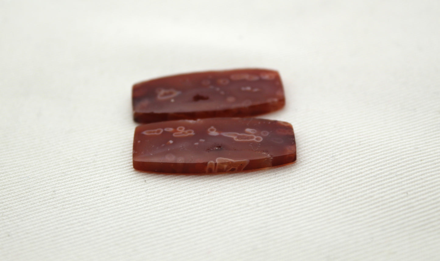 Tube Carnelian Cabochon Pair Transludent Red gemstone