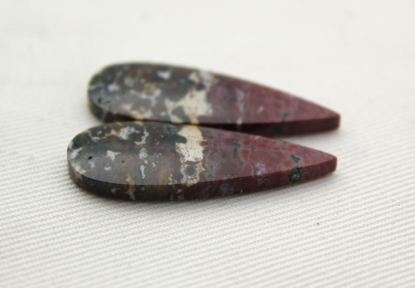 River Jasper Cabochon Pair Gemstone green brown with druzy