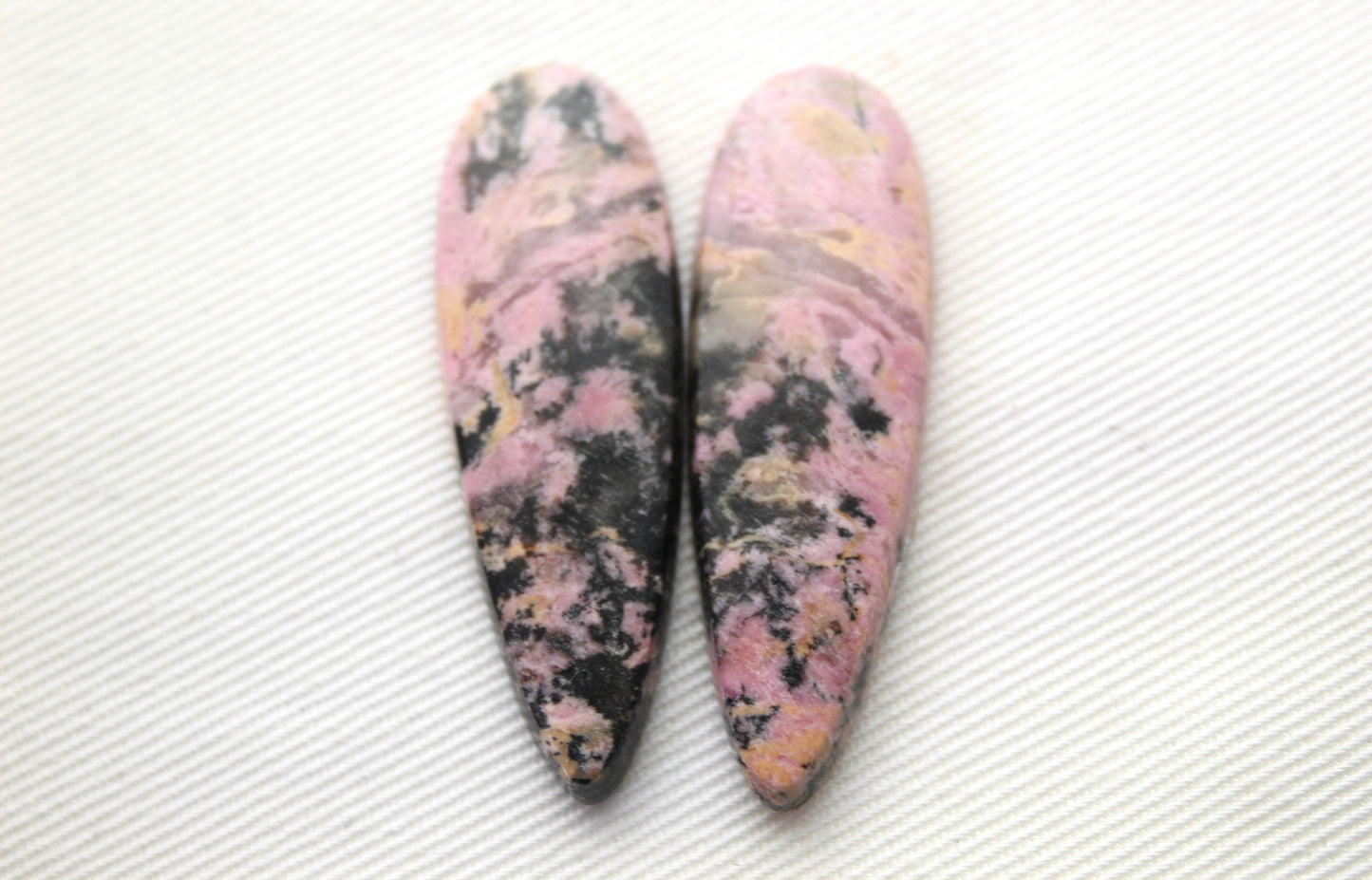 Pair of Rhodonite Cabochons Gemstone pink black