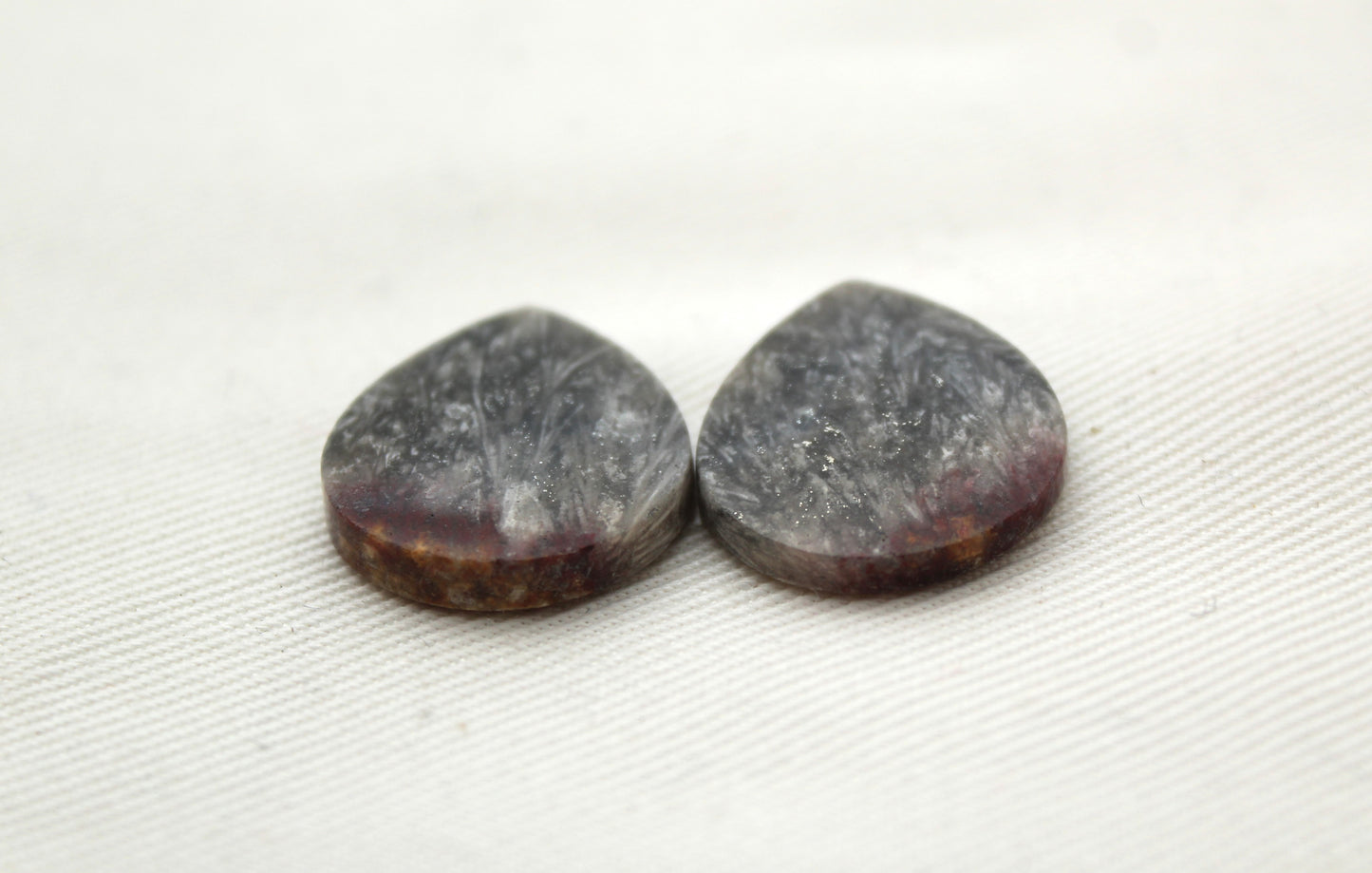 Plume Agate Pair Cabochon Gemstones Pear