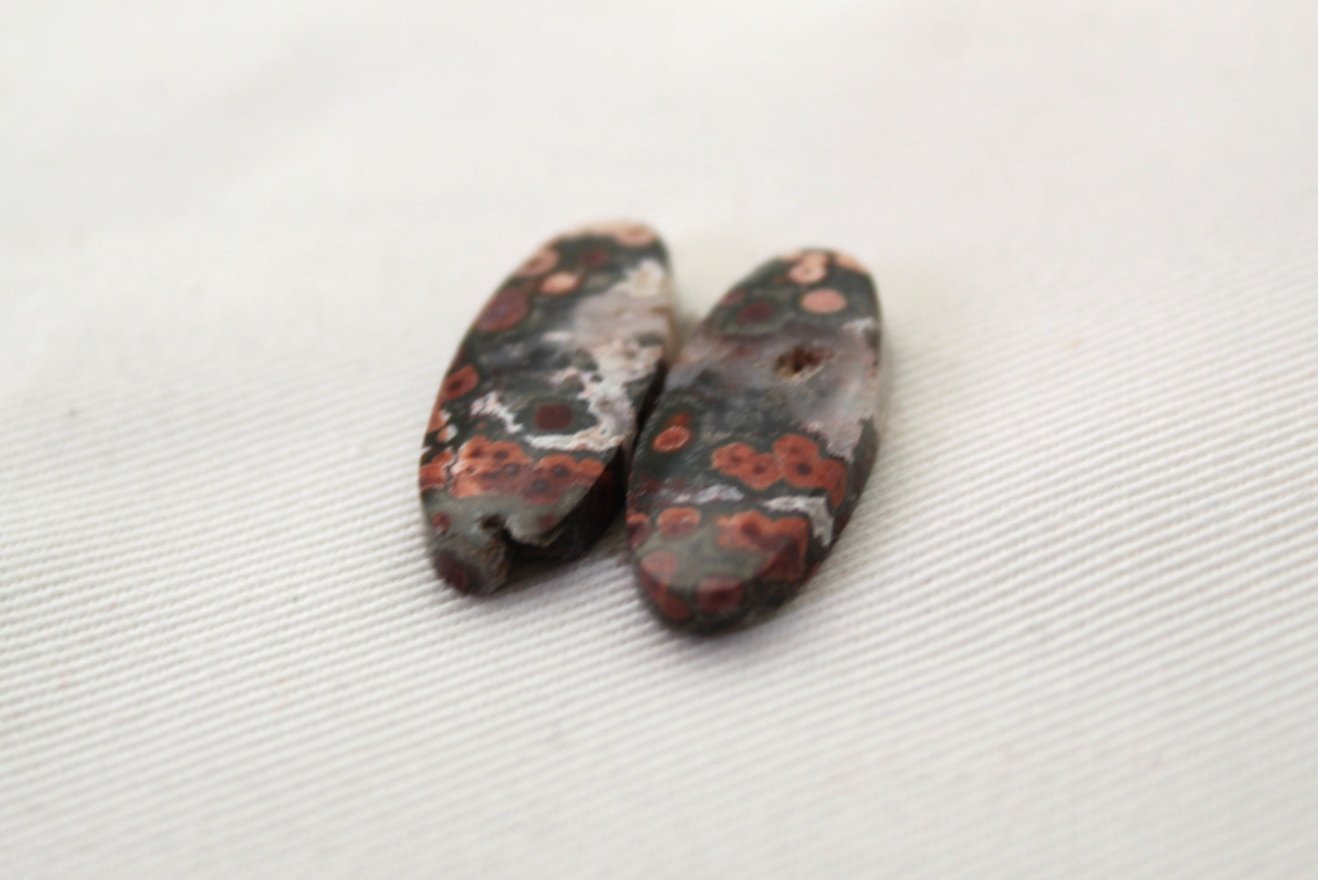 Small River Jasper Cabochon Pair Gemstone oval DRUZY