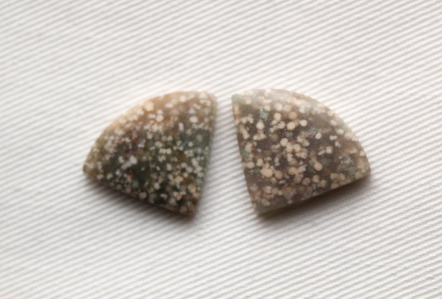 Pair White Indonesian Agate Cabochons gemstones triangle