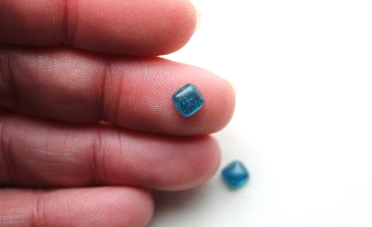 TWO Mini Blue Apatite cabochons Gemstones 6MM cushion square