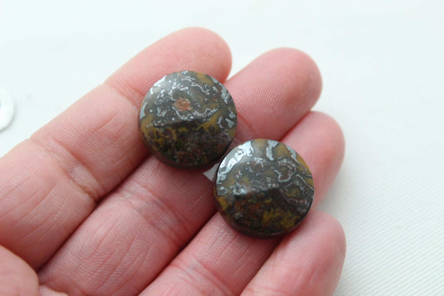 Yellow Jasper cabochons pair Gemstone round 19MM