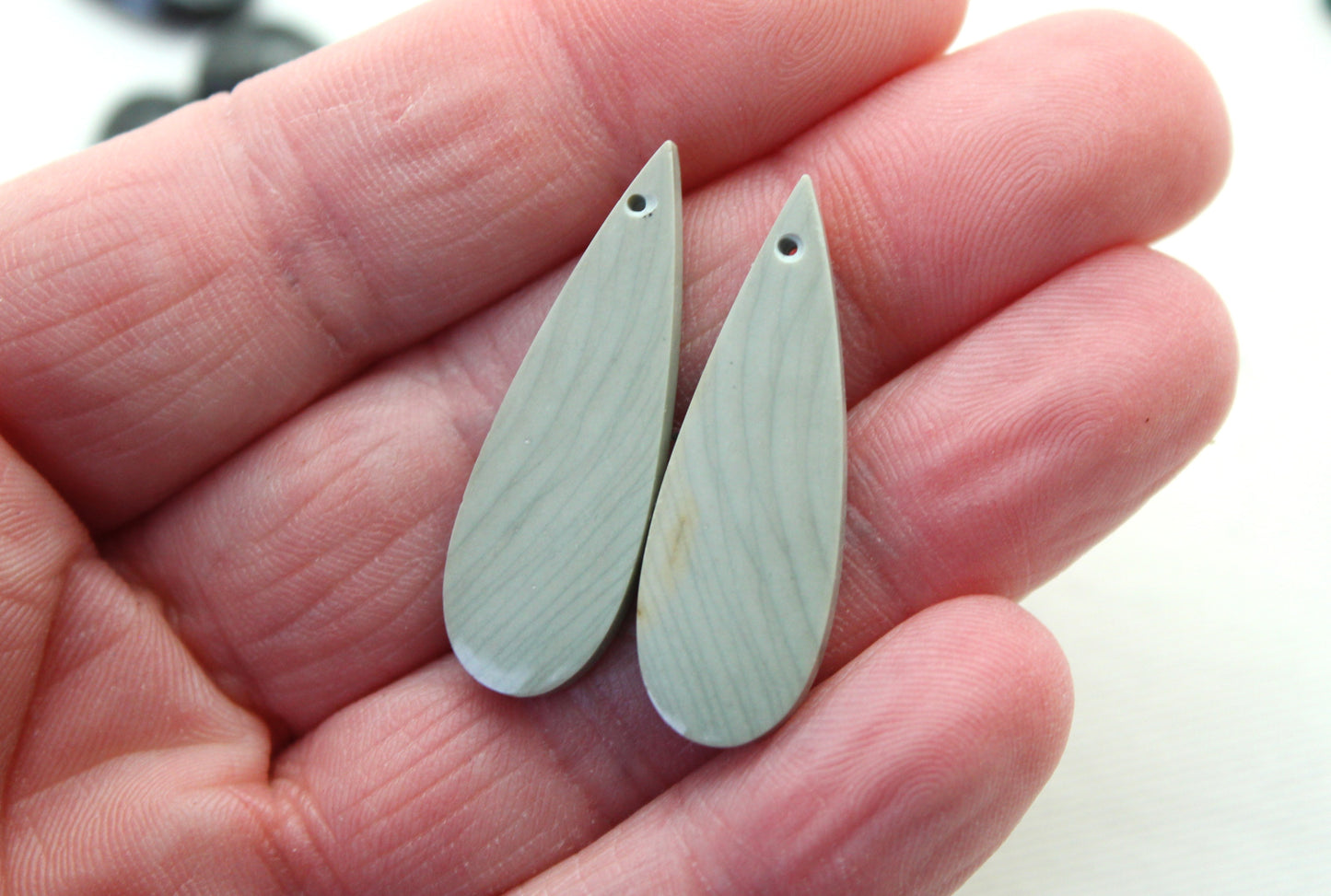 Green Jasper Pair DRILLED teardrop