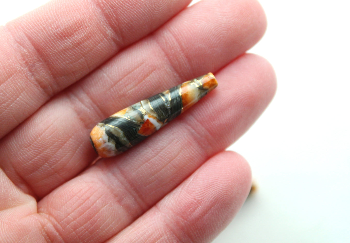 TWO Compressed long drop beads spiny oyster 8X30MM