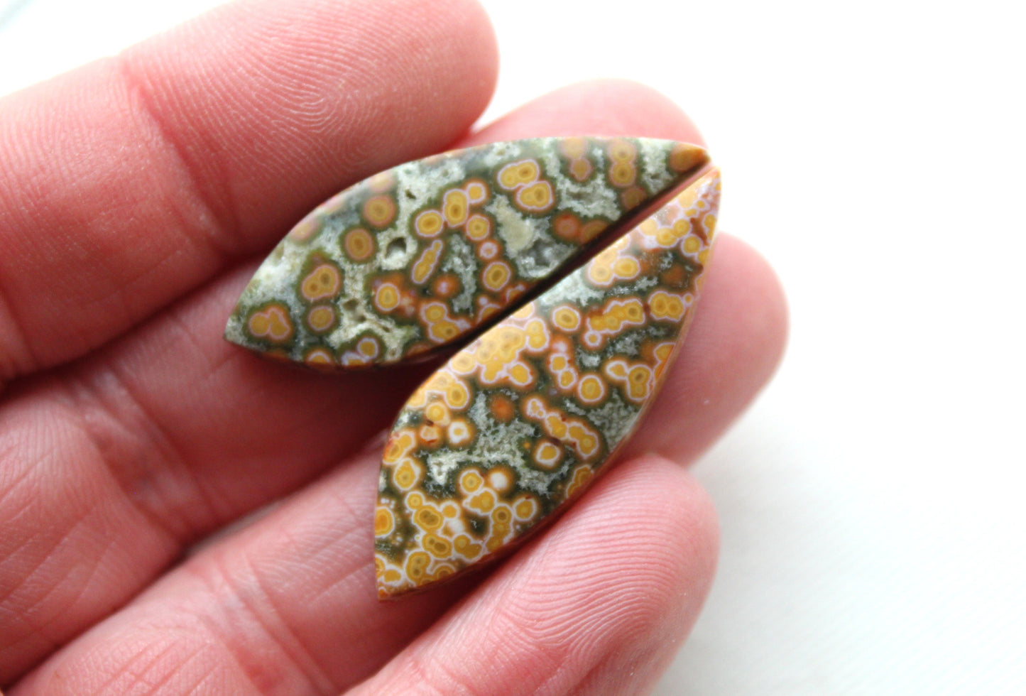 River Jasper Cabochon Pair Gemstone green orange