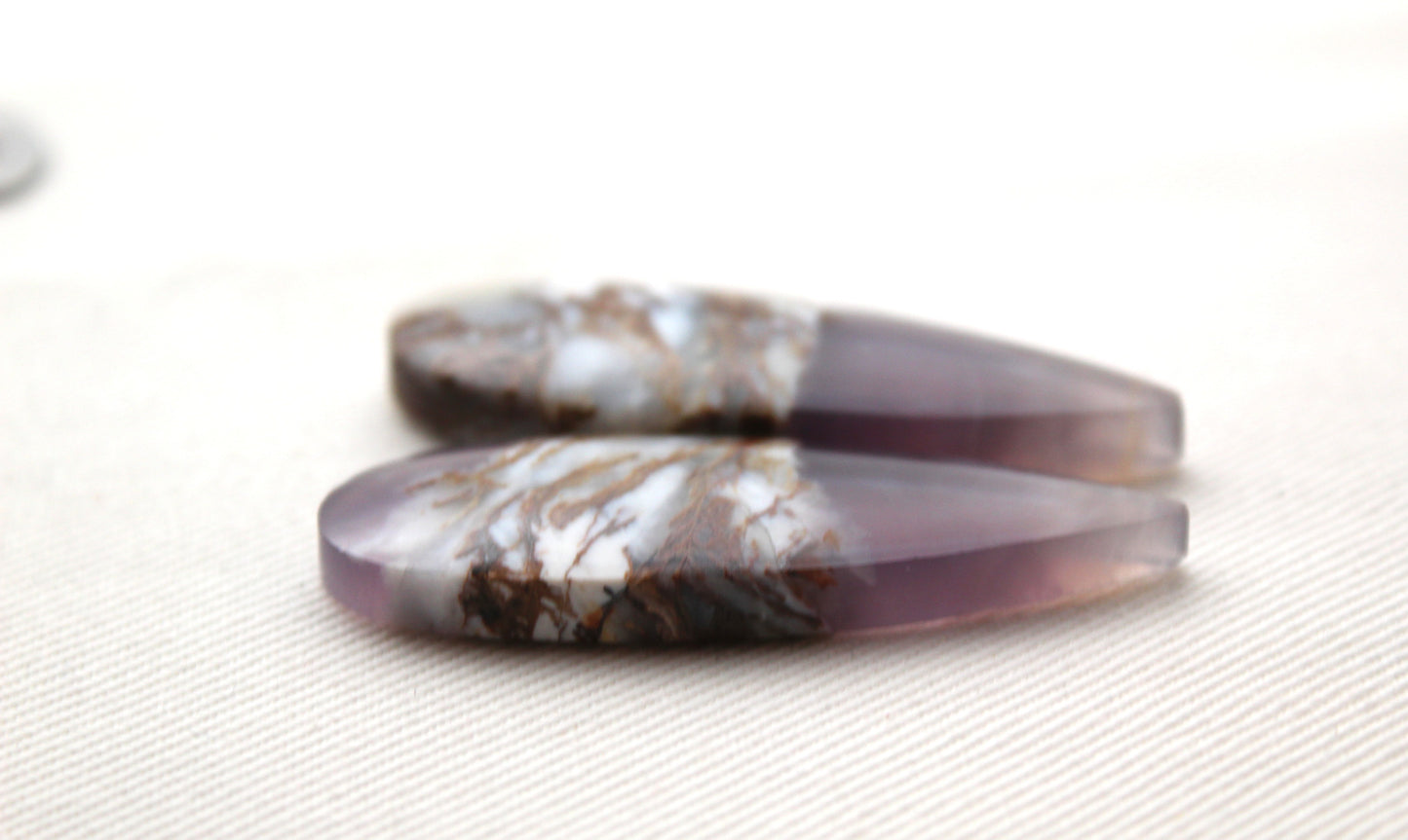 GREAT Chalcedony cabochons Pair purple teardrop
