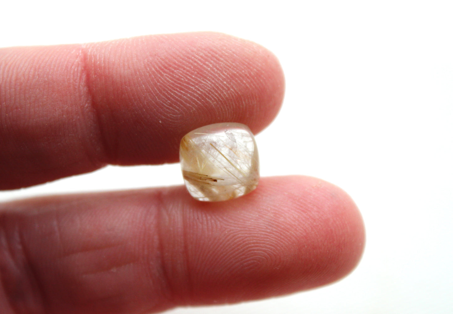 TWO rutilated Quartz cabochons Cushion Gemstones 10MM