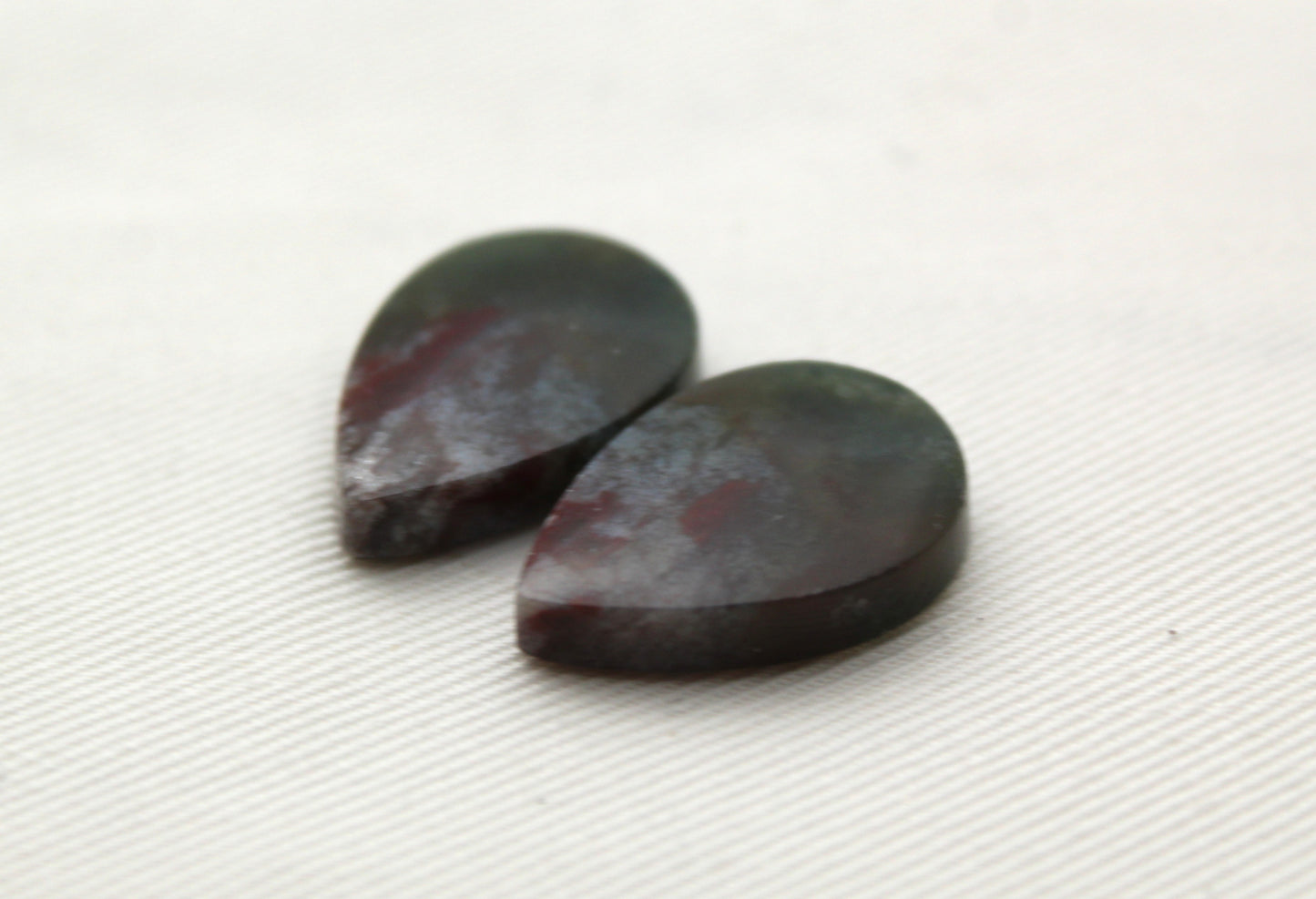 Bloodstone cabochons Pair teardrop