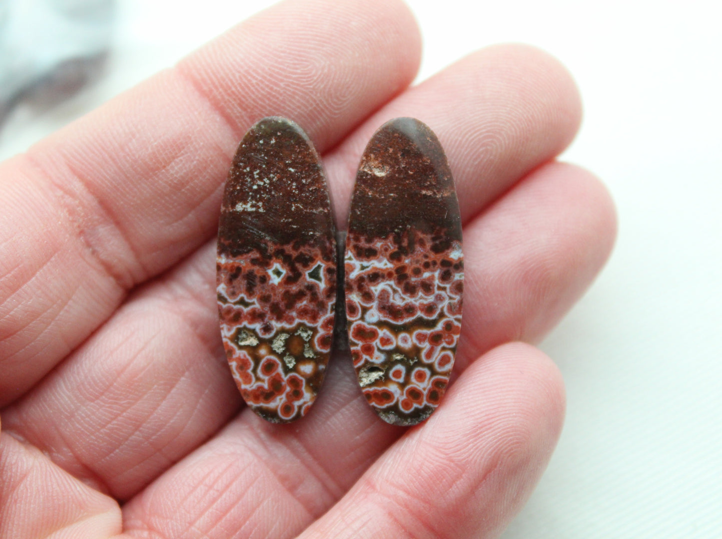 River Jasper Cabochons Pair Gemstone Oval
