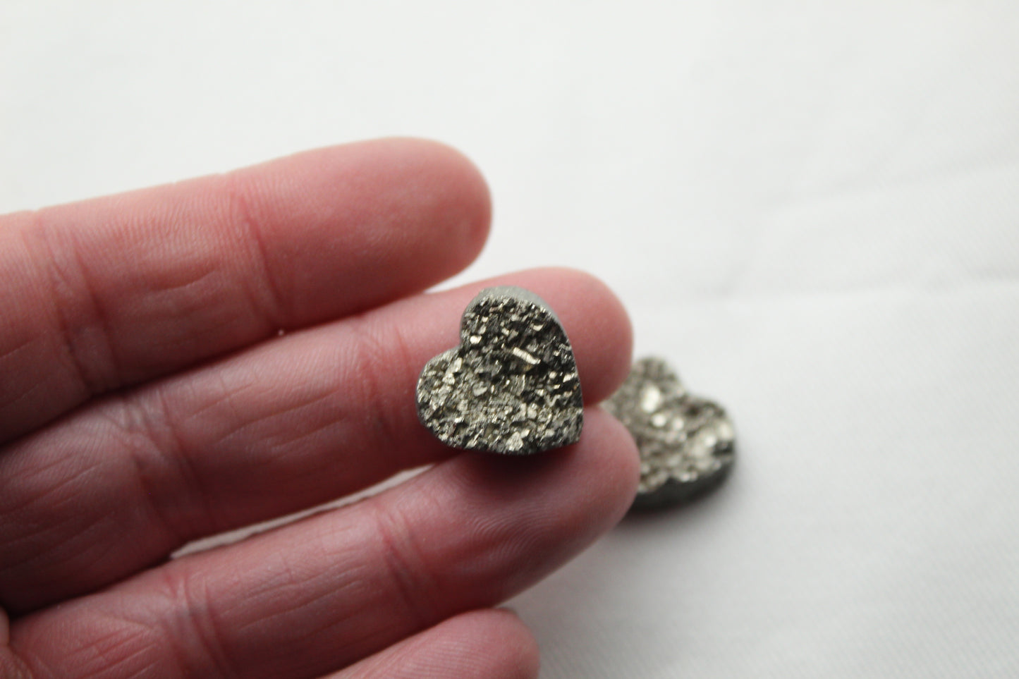 TWO Pyrite Cabochons Heart Druzy