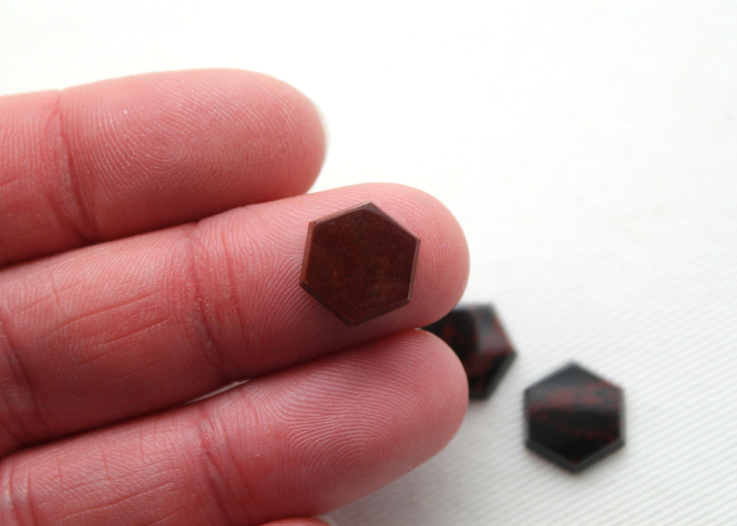 FOUR Mahogany Obisidian FLAT Cabochons Gemstones 10MM Hexagon