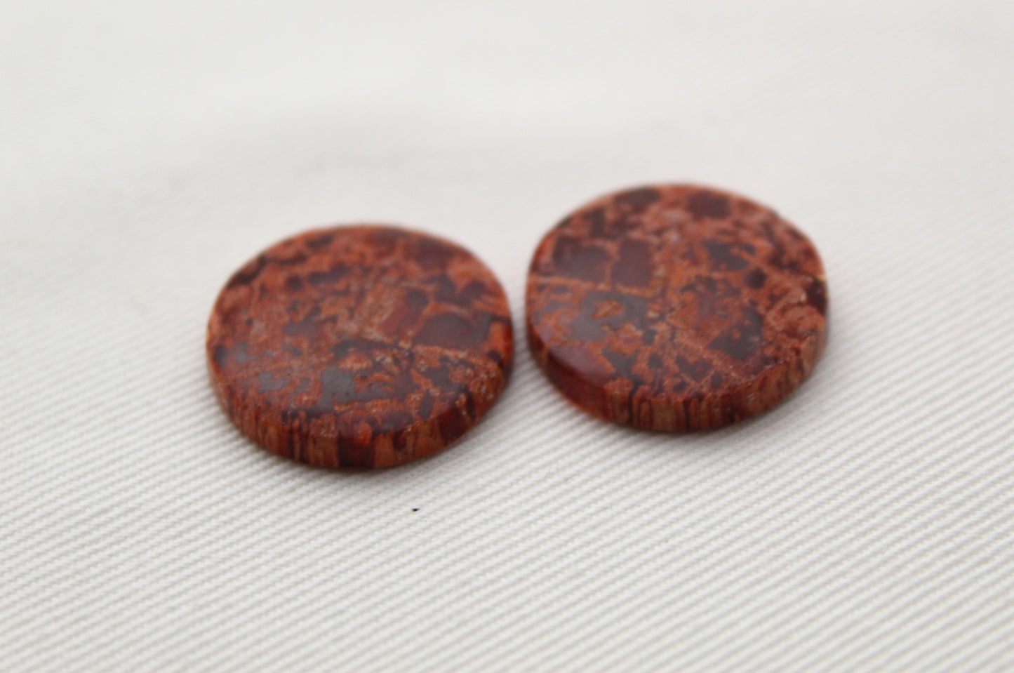 Red Palm Wood Cabochon Pair natural gemstones round 20MM