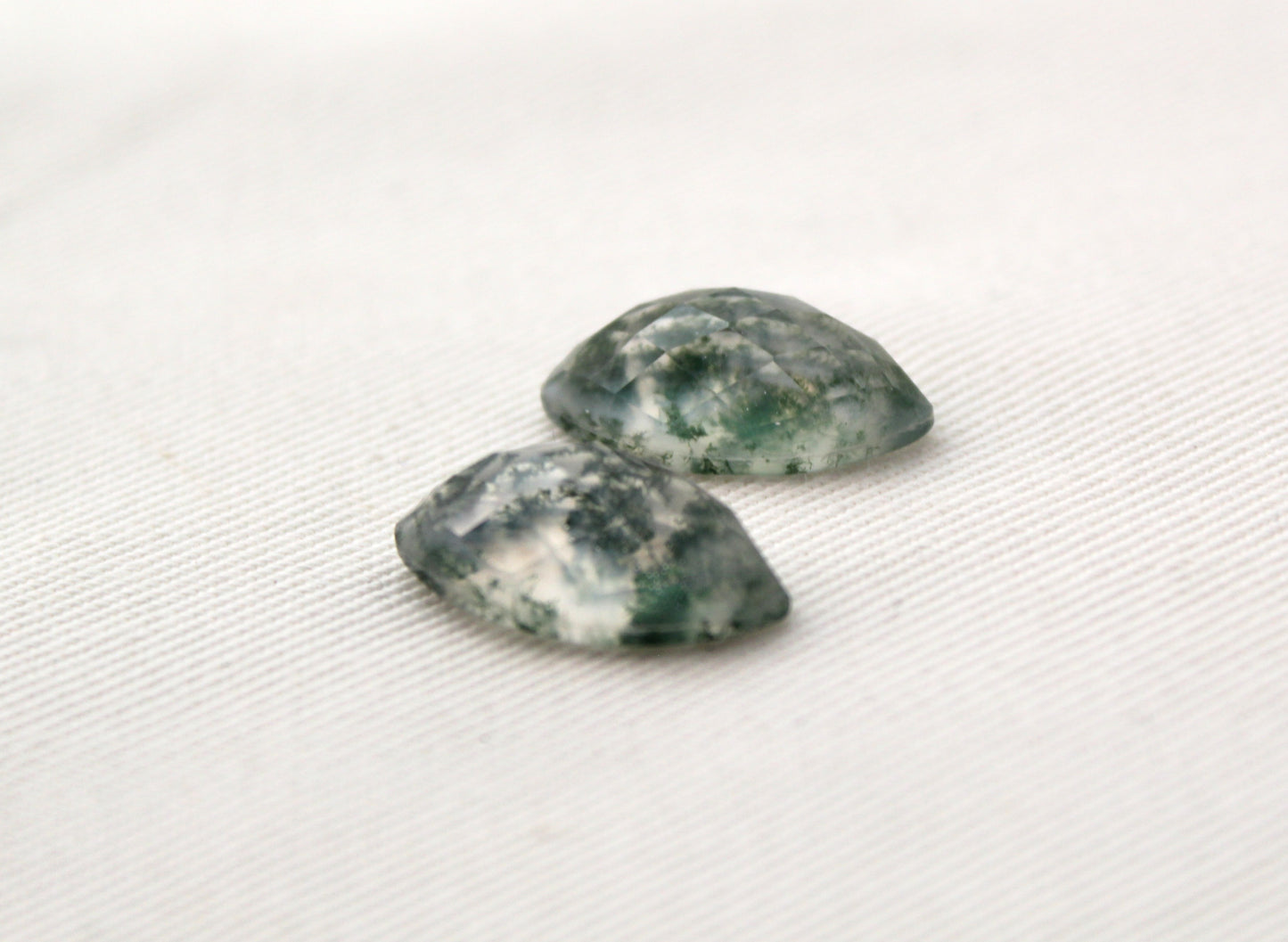 TWO marquise Doublet of Moss Agate and crystal rose cut 9X18MM