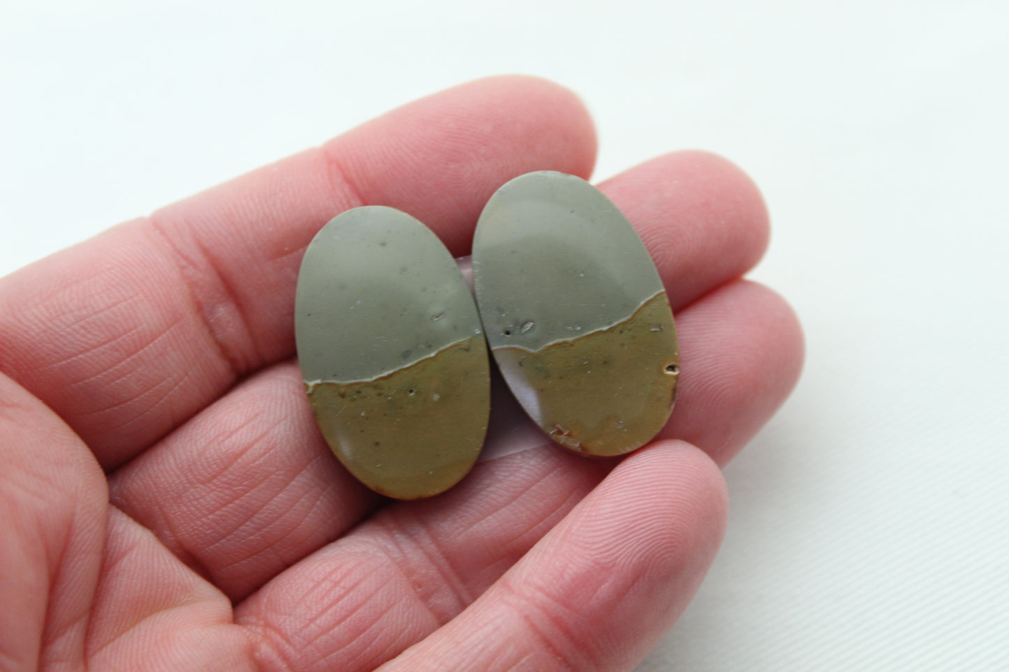 Pair of Indonesian Polychrome Jasper Cabochons Oval