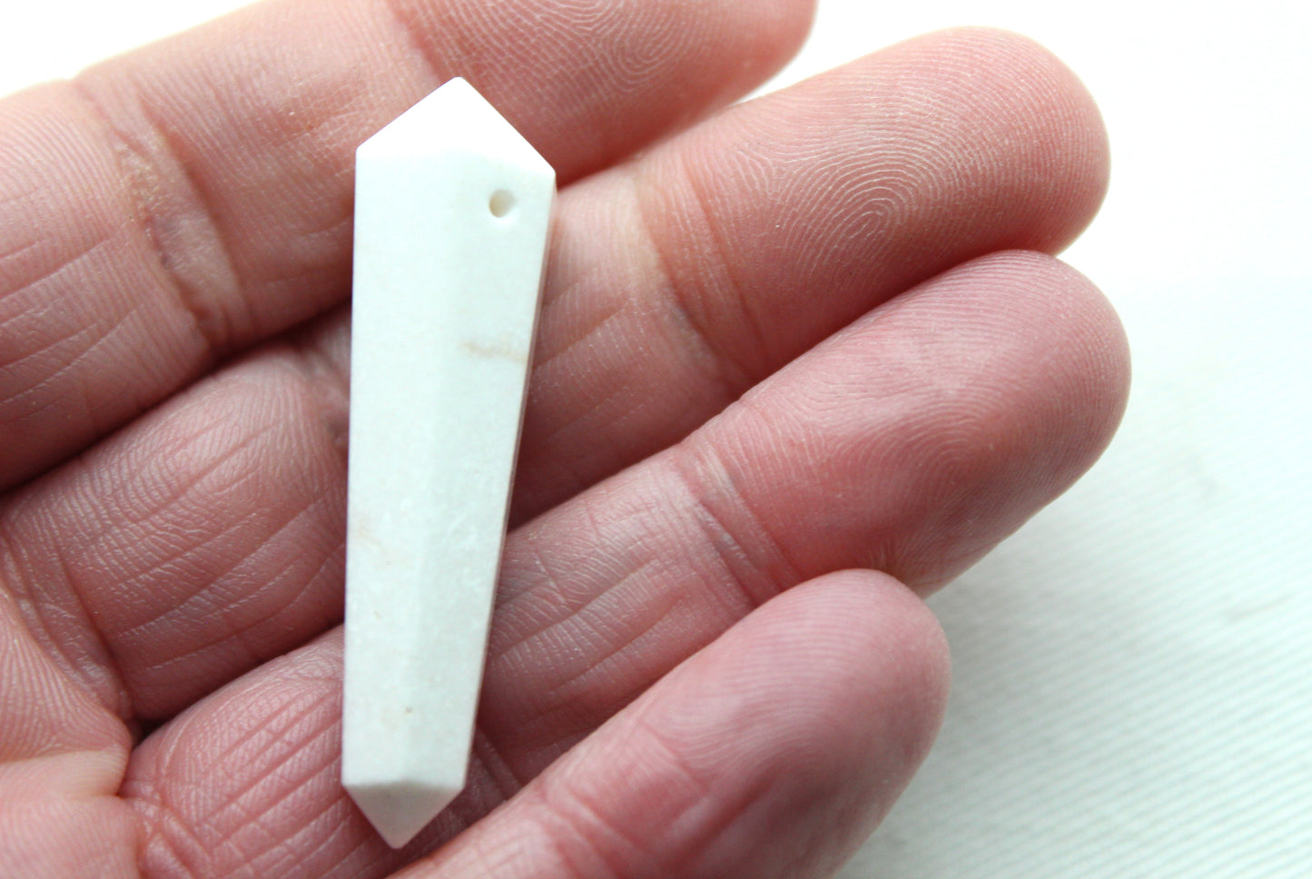 White scolecite double point Tower gemstone pendant size DRILLED