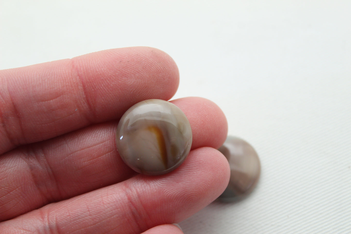 TWO Imperial Jasper Cabochons Green beige round 18MM