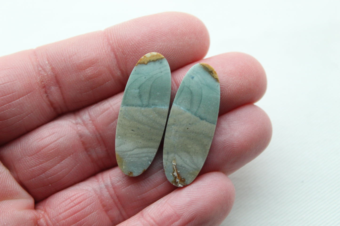 Green Jasper cabochons Gemstone oval pair