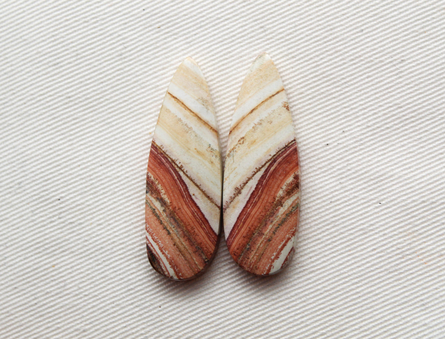 Pair of Retro Jasper Cabochon orange teardrop