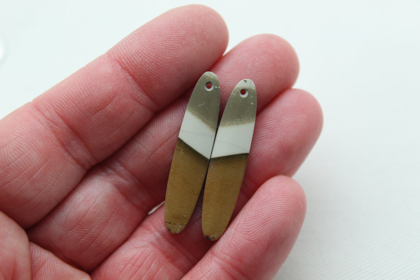Small Matching pair of polychrome Jasper Cabochons DRILLED