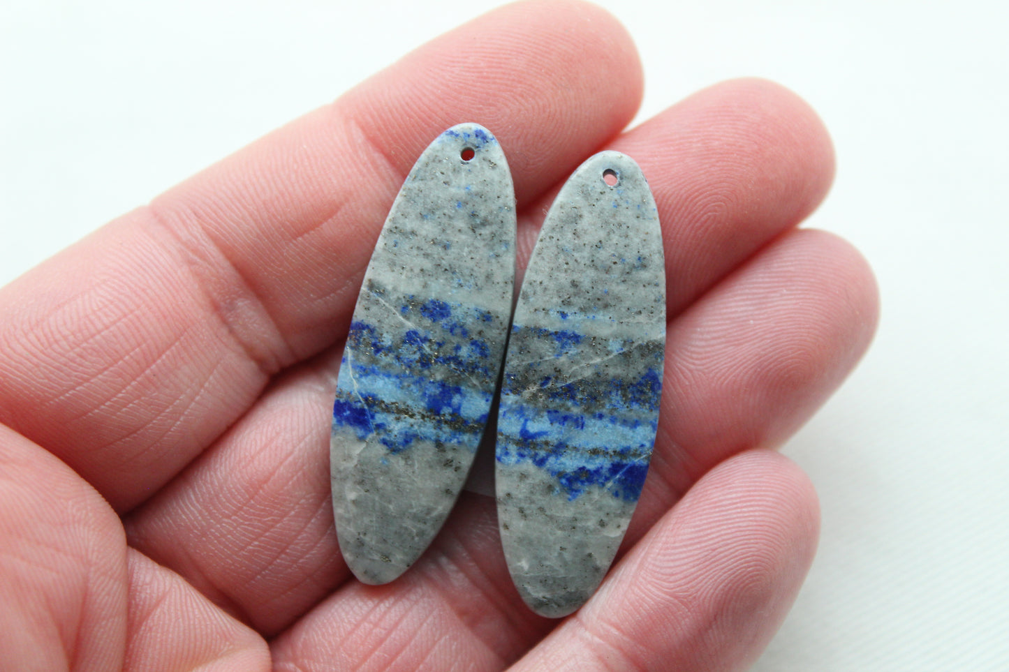 Pair of Lapis Lazuli cabochons Gemstones Oval DRILLED