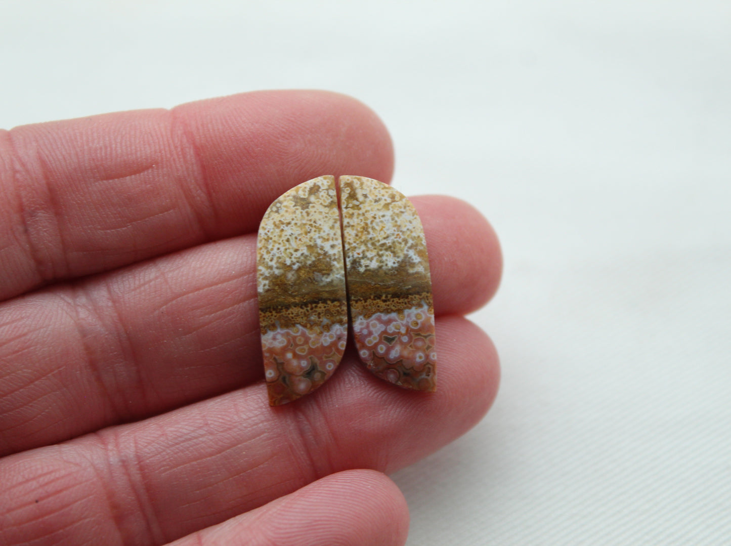 Small River Jasper thin Cabochon Pair Gemstone pink beige