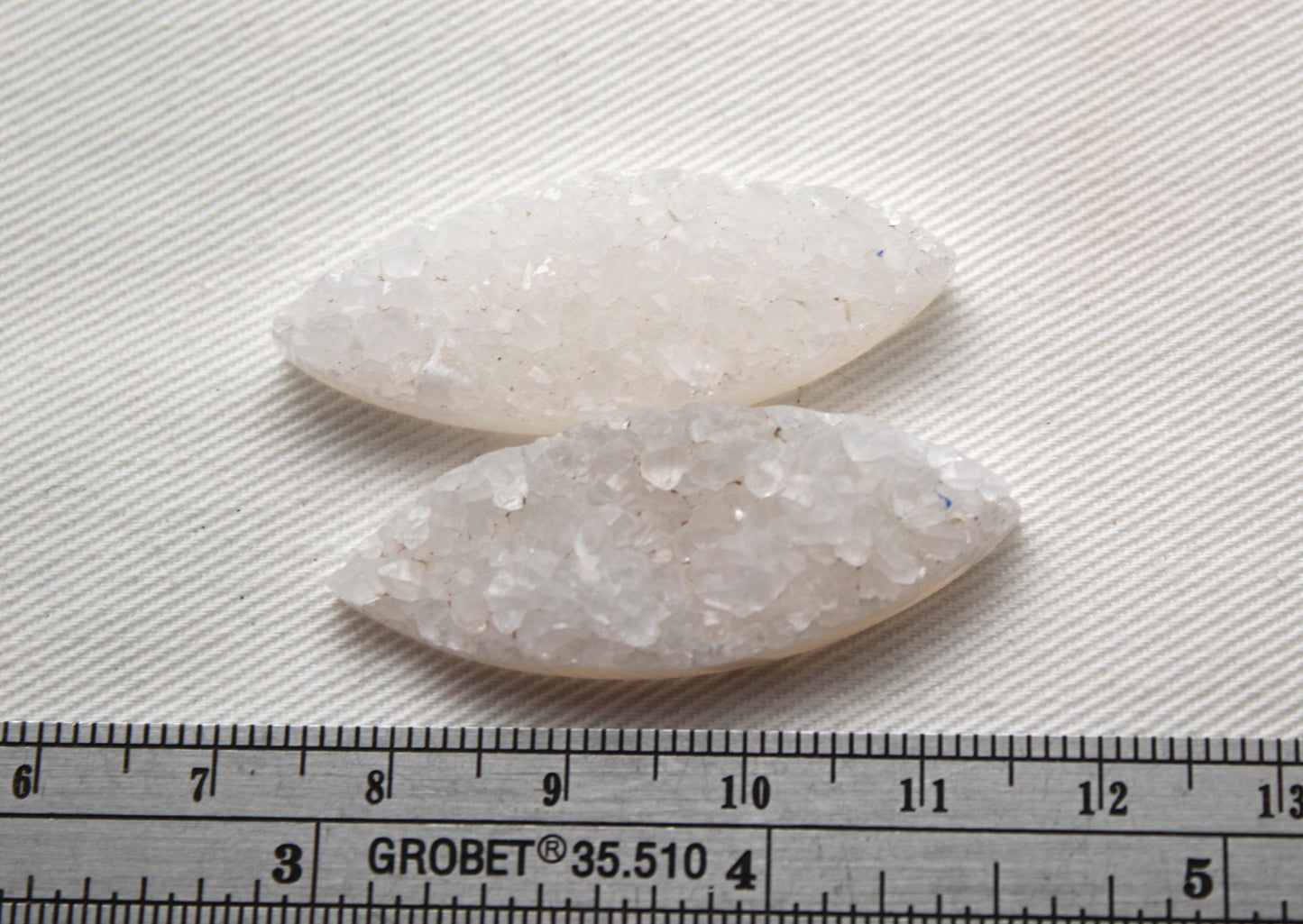 White Druzy Pair Cabochons marquise DRILLED