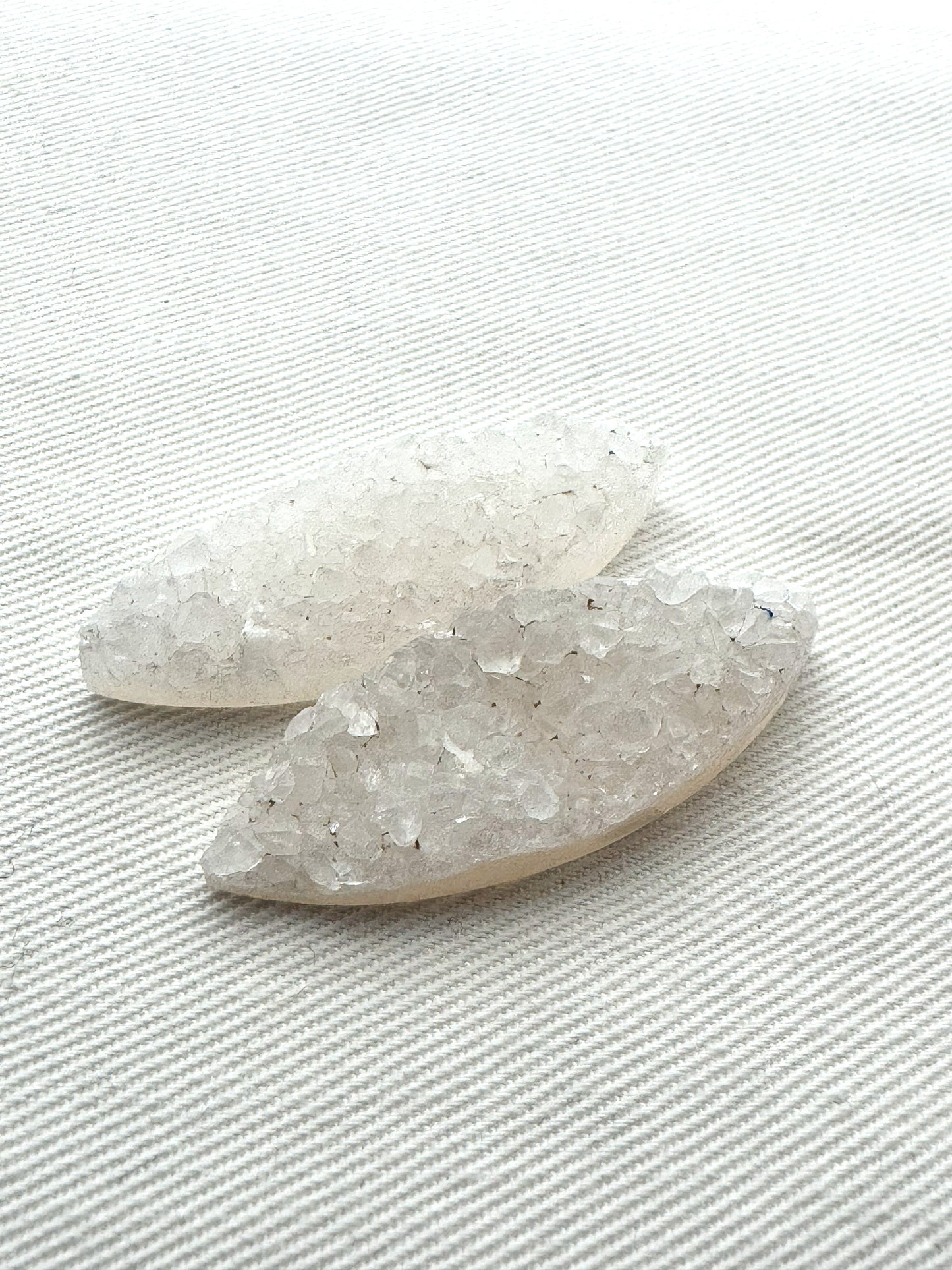 White Druzy Pair Cabochons marquise DRILLED