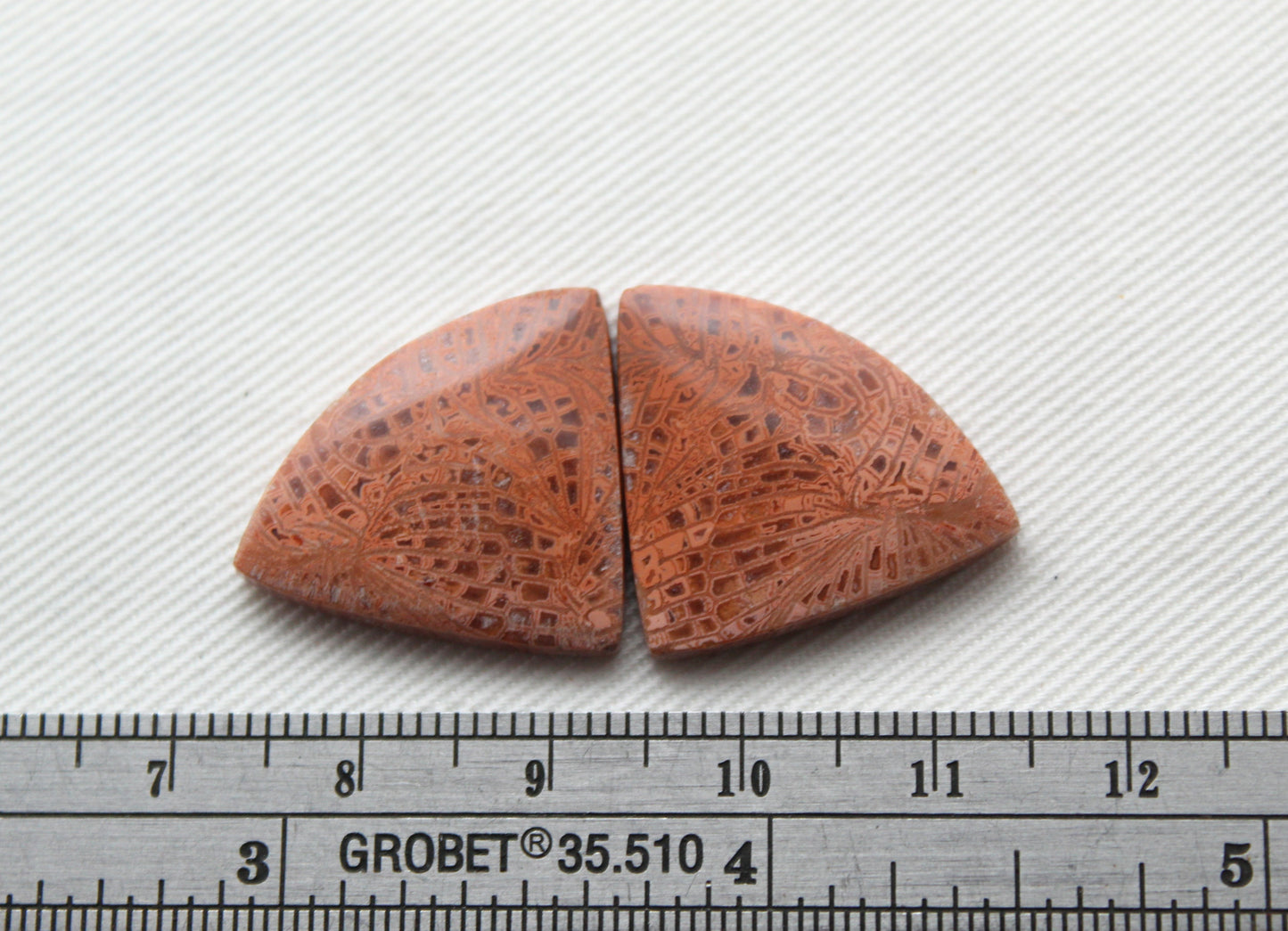 Pink Fossil Coral Pair of Gemstones cabochon triangle