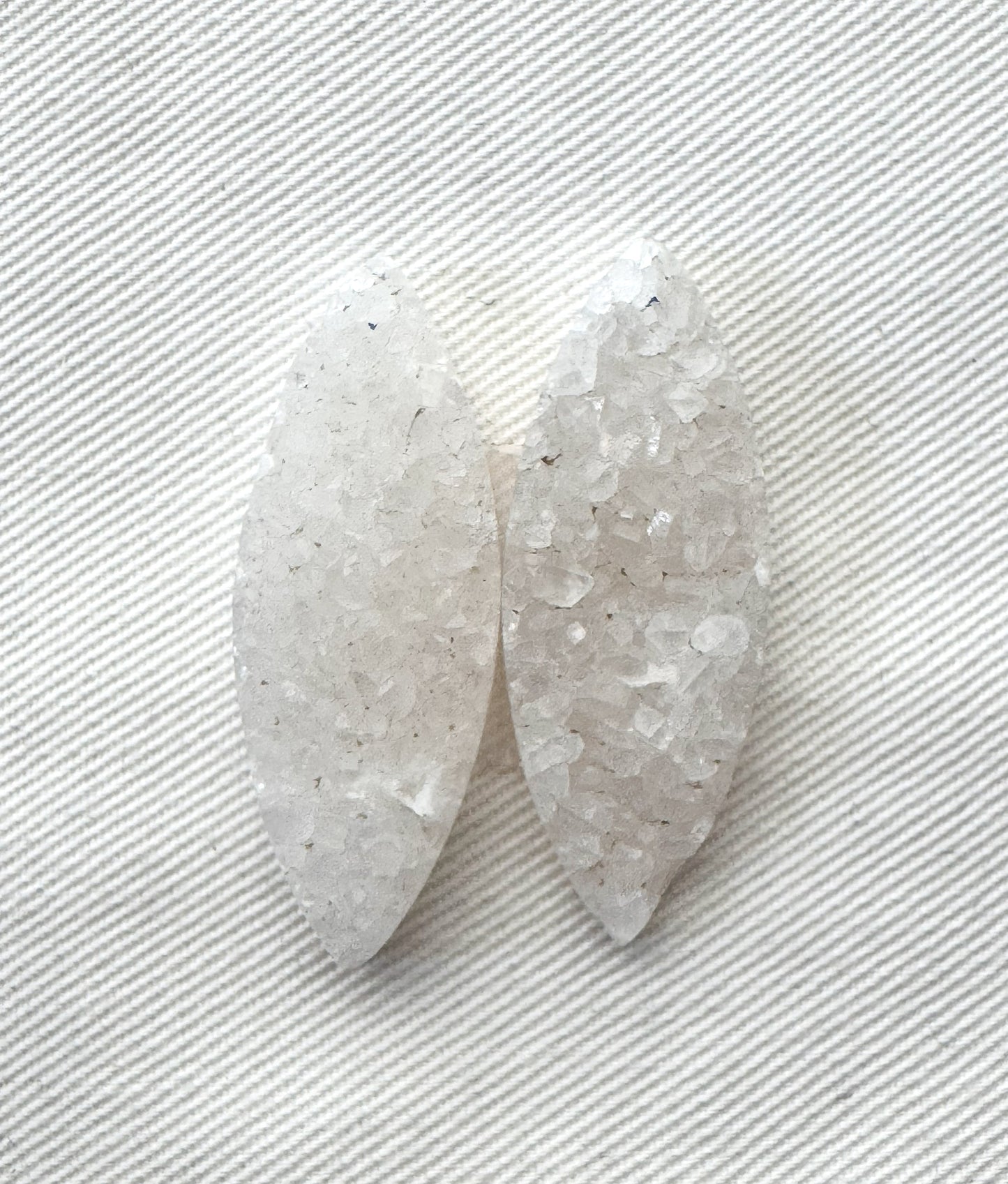 White Druzy Pair Cabochons marquise DRILLED