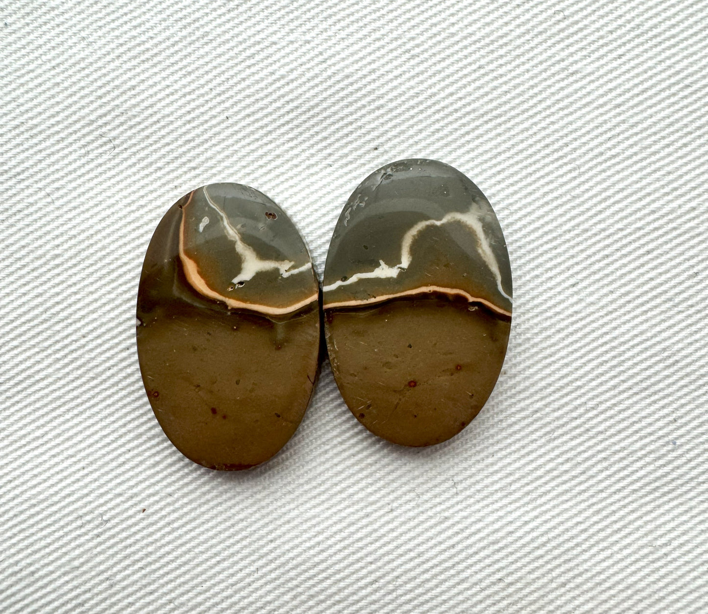 Pair of Indonesian Polychrome Jasper Cabochons Oval