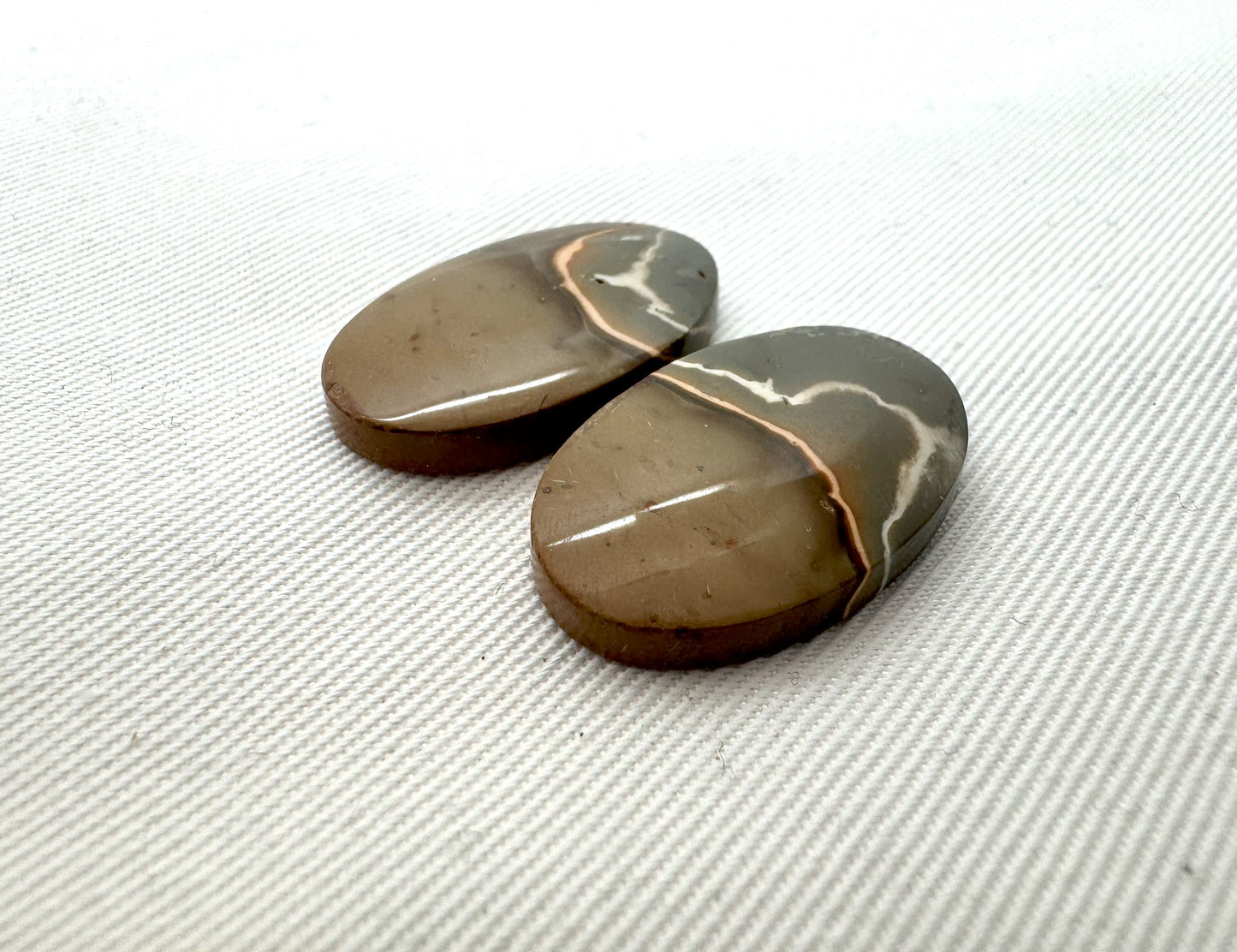 Pair of Indonesian Polychrome Jasper Cabochons Oval