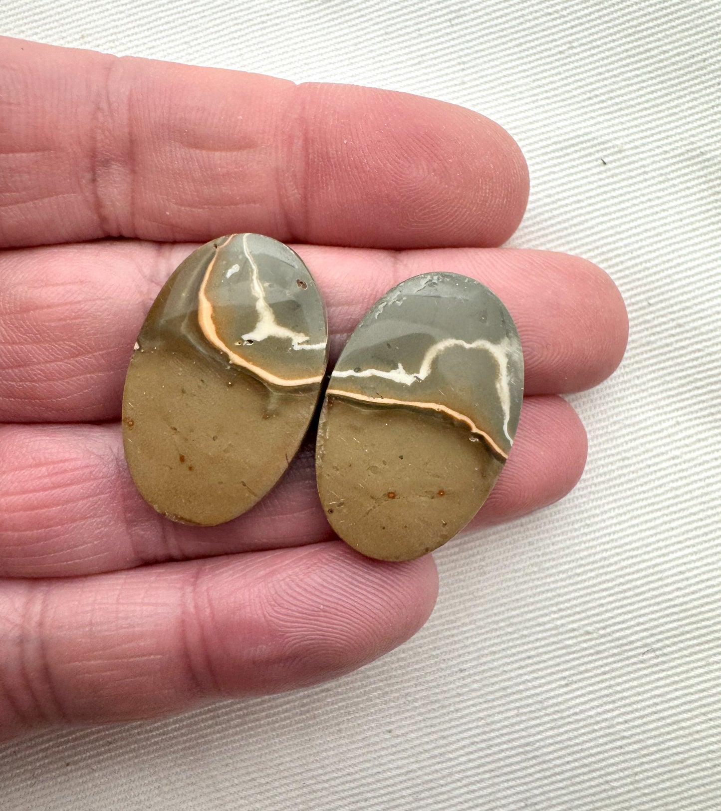 Pair of Indonesian Polychrome Jasper Cabochons Oval