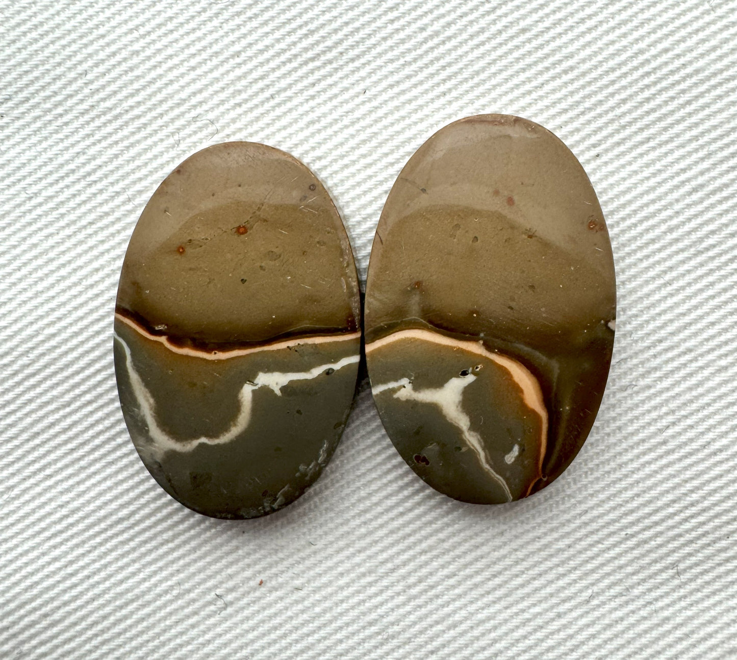 Pair of Indonesian Polychrome Jasper Cabochons Oval