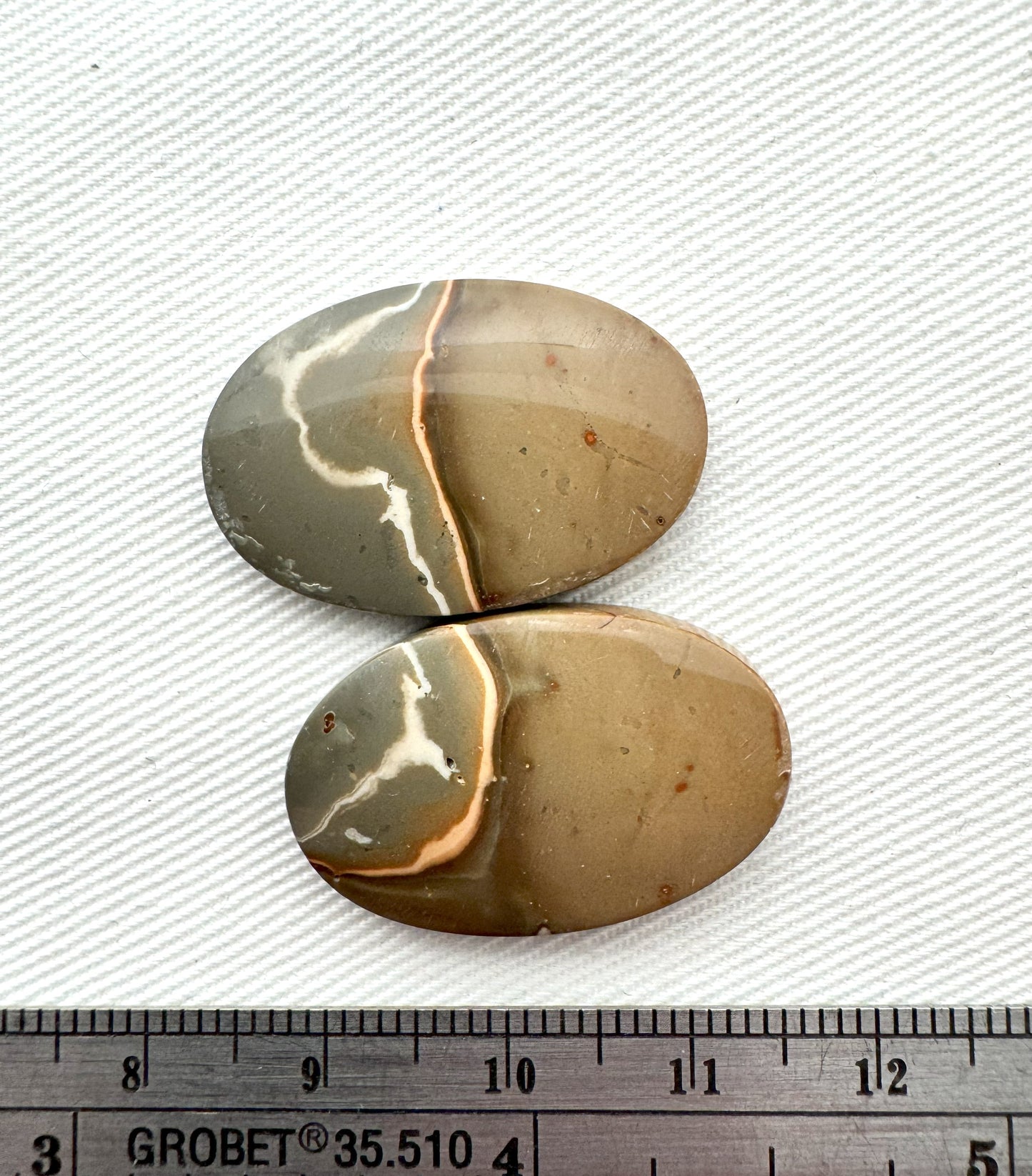 Pair of Indonesian Polychrome Jasper Cabochons Oval