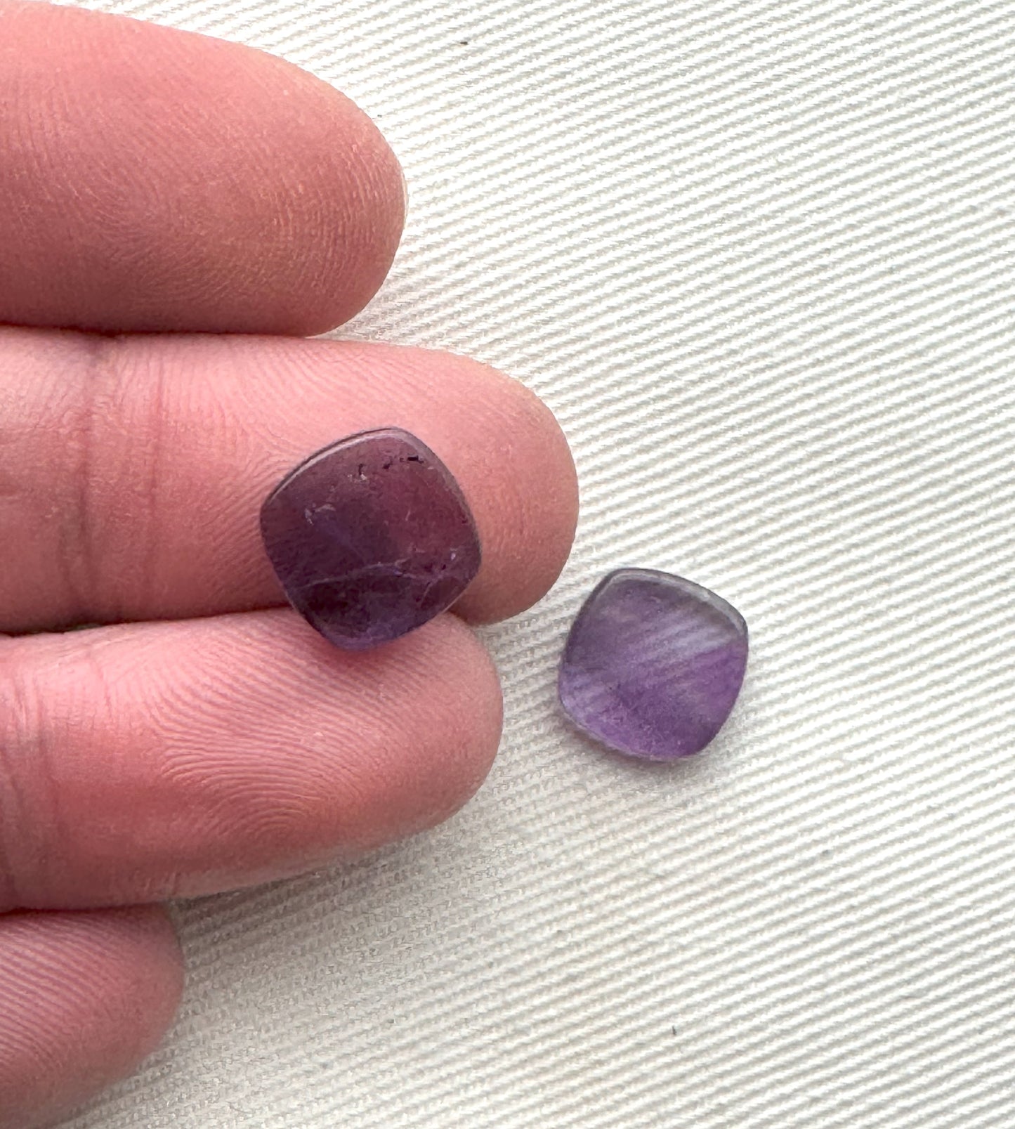 TWO Flat Amethyst Cabochons 10MM cushion square purple