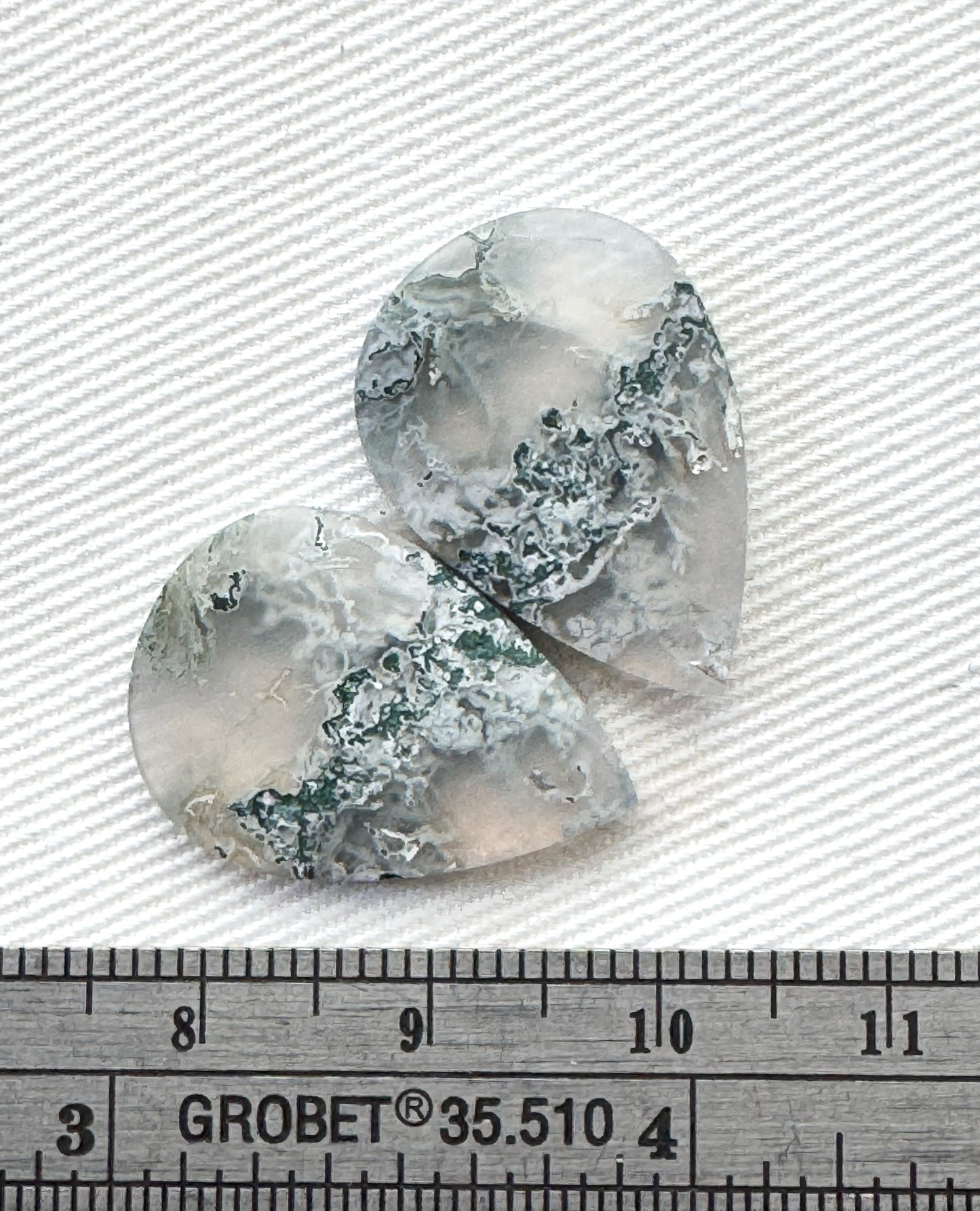 Pair of moss Agate Cabochons teardrop DRILLED