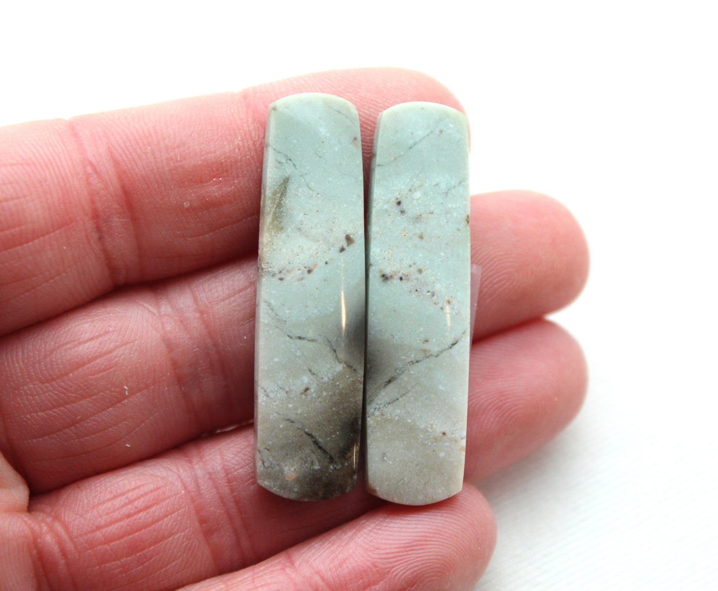 Pair of green Jasper Cabochons rectangle