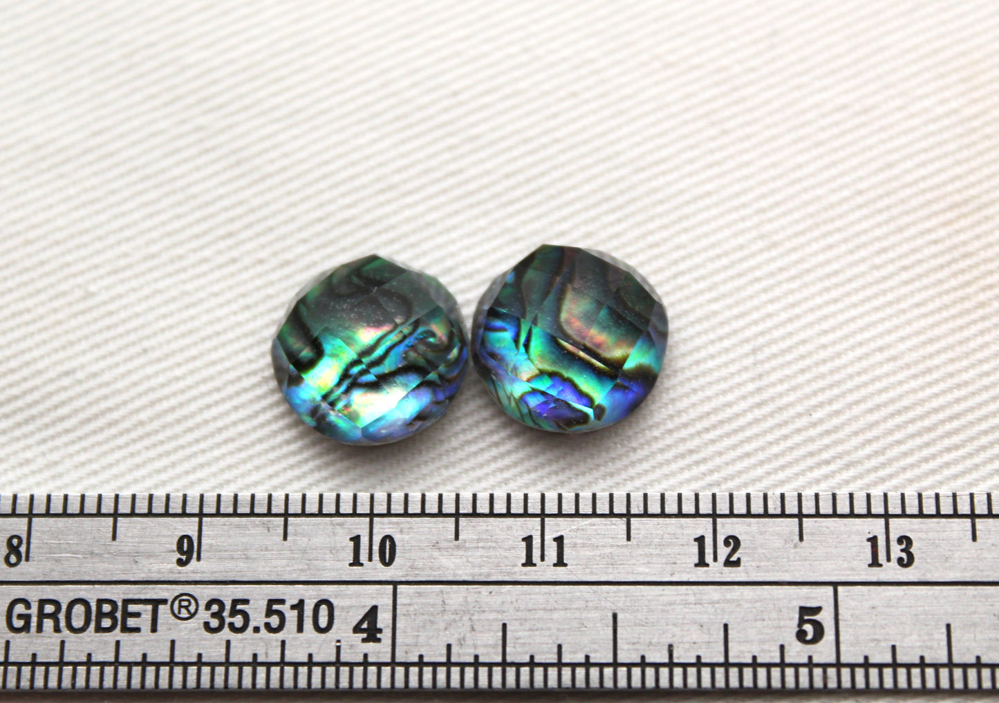 TWO cabochons Doublet of Paua Abalone and glass 12MM