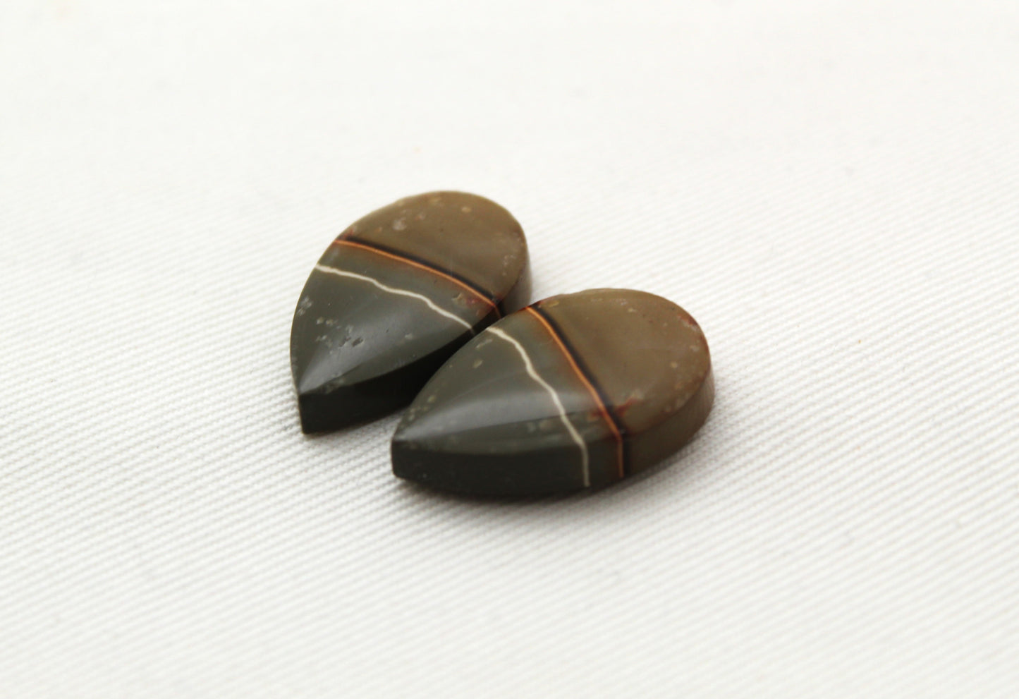 Matching pair of polychrome Jasper Cabochons green