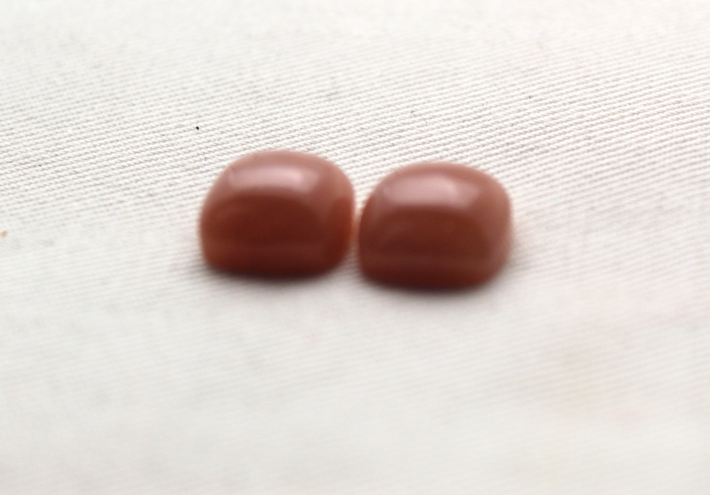 TWO peach Moonstone cabochons Gemstones square cushion 12MM