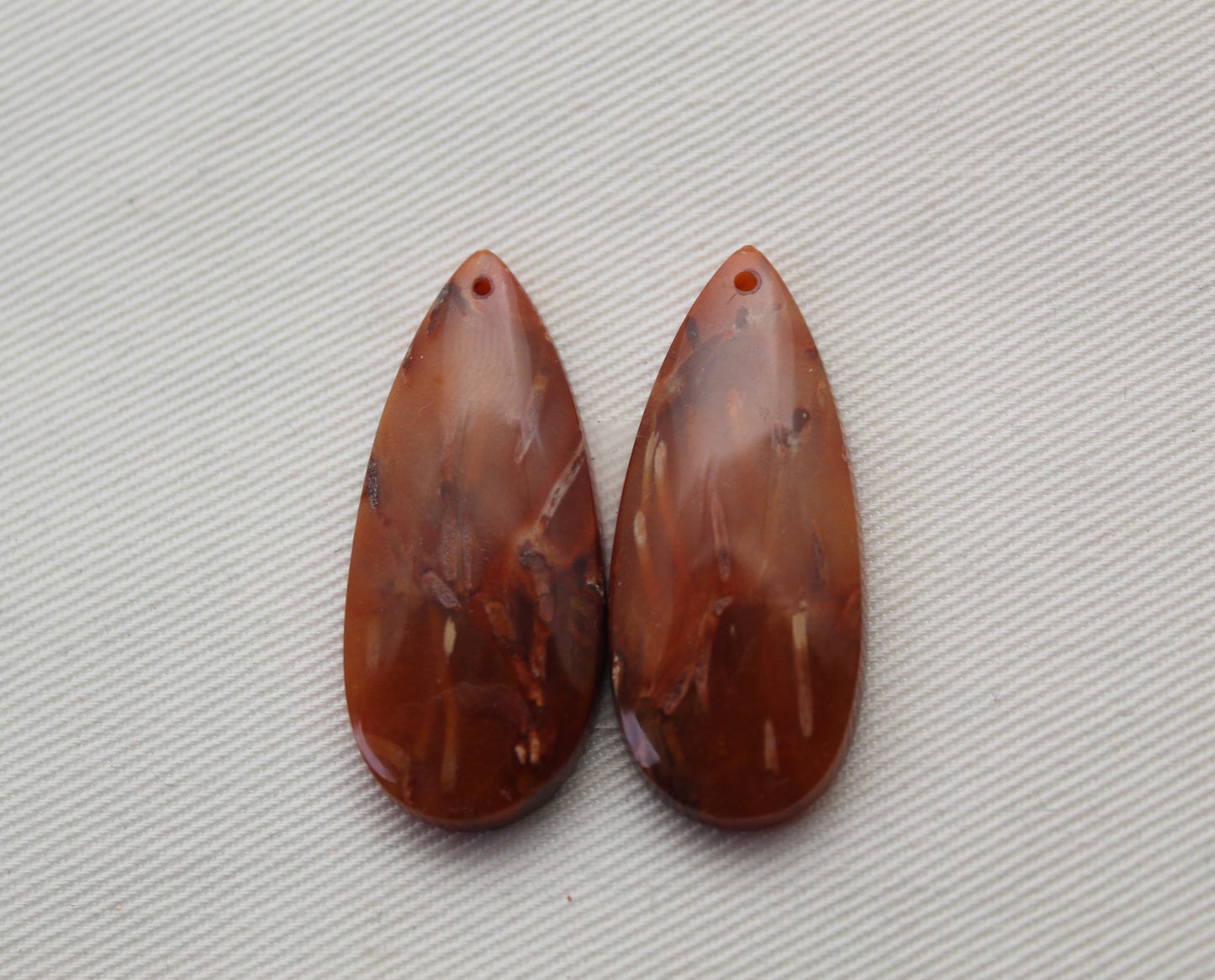 NICE Pair of Petrified Wood Cabochons pink DRILLED