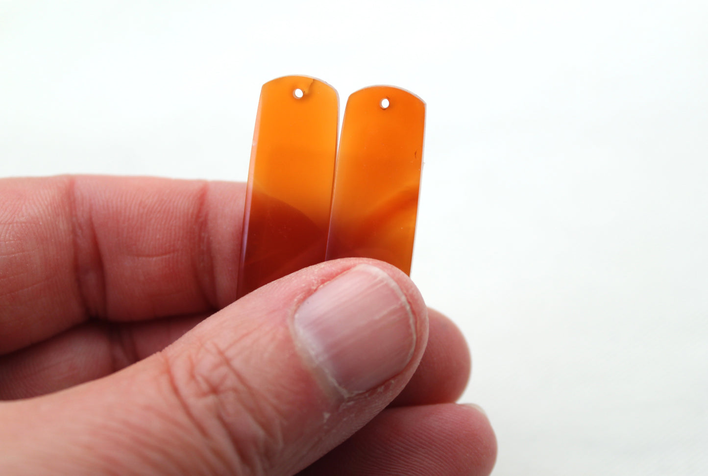 Carnelian Cabochon Pair Transludent gemstone Orange DRILLED