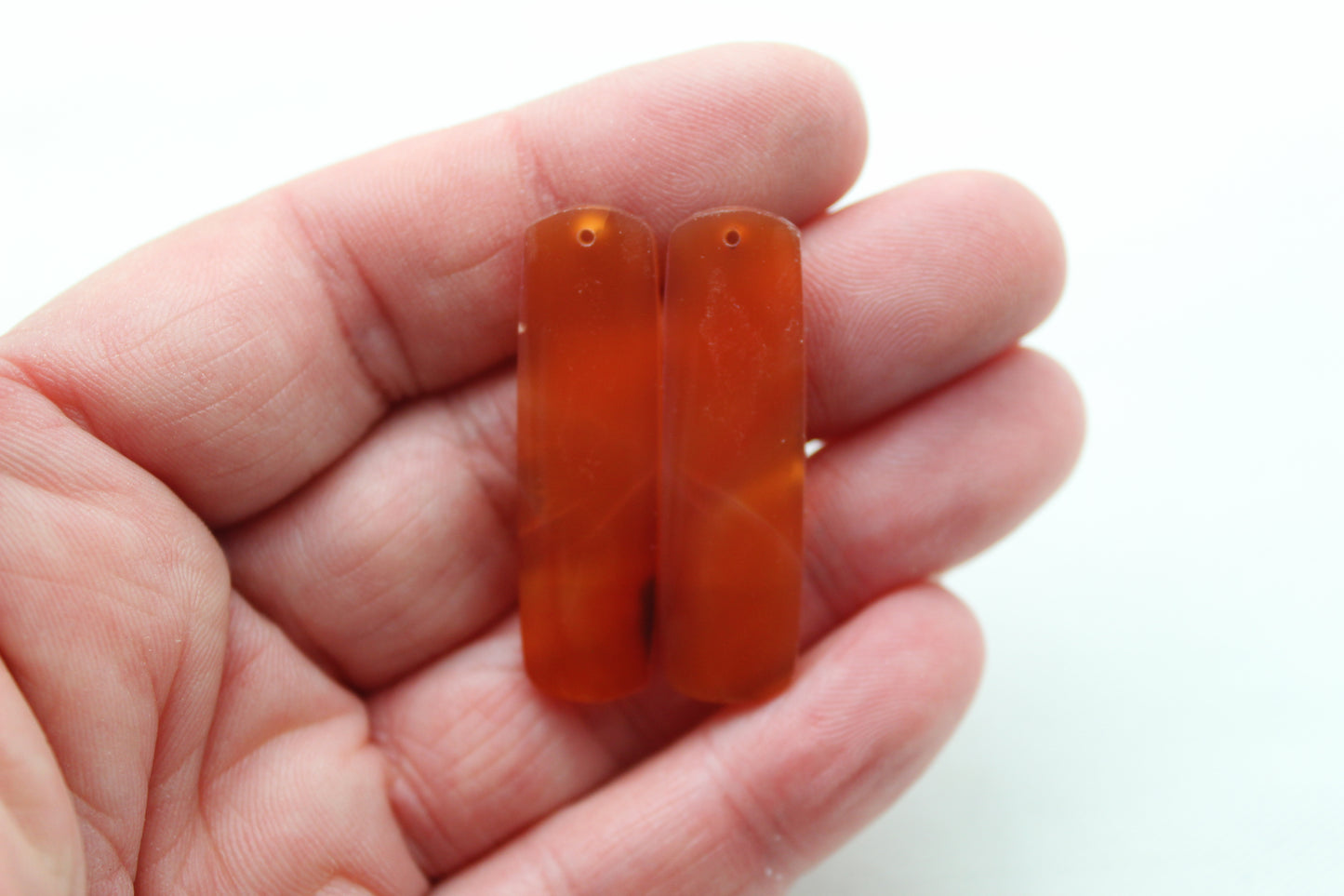 Carnelian Cabochon Pair Transludent gemstone Orange DRILLED