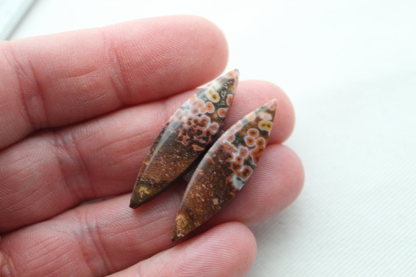 River Jasper Cabochon Pair Gemstone Marquise red